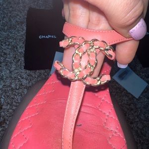 Chanel thong flats flip flops orange peach size 8